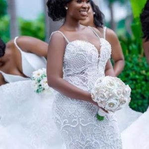 African mermaid cutout lace wedding dress