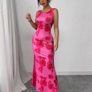 European And American Printed Sleeveless Straight Temperament Dress