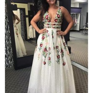 Backless Flower Decoration V-neck Sexy Formal Dress